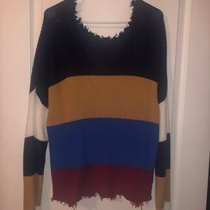 Distressed Striped Color-block Sweater